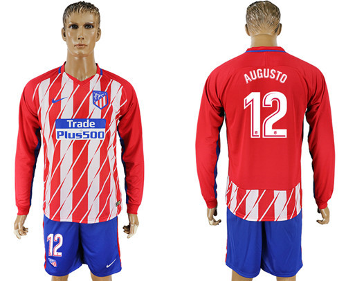 2017 18 Atletico Madrid 12 AUGUSTO Home Long Sleeve Soccer Jersey