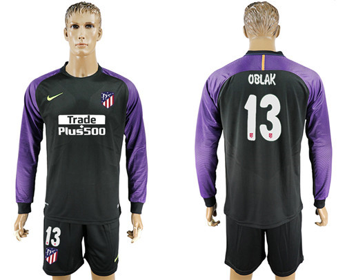 2017 18 Atletico Madrid 13 OBLAK Black Long Sleeve Goalkeeper Soccer Jersey