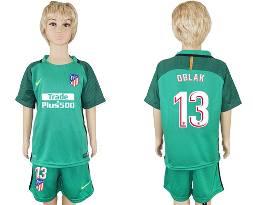 2017 18 Atletico Madrid 13 OBLAK Green Goalkeeper Youth Soccer Jersey