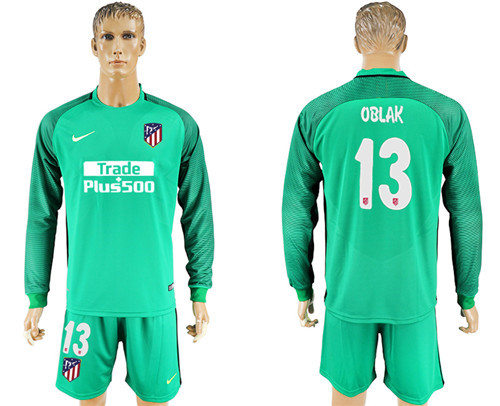 2017 18 Atletico Madrid 13 OBLAK Green Long Sleeve Goalkeeper Soccer Jersey