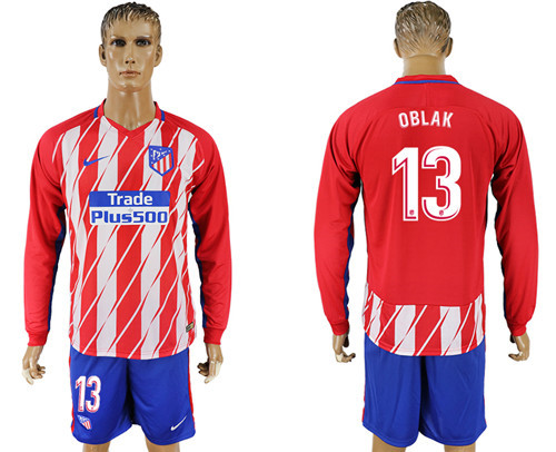 2017 18 Atletico Madrid 13 OBLAK Home Long Sleeve Soccer Jersey