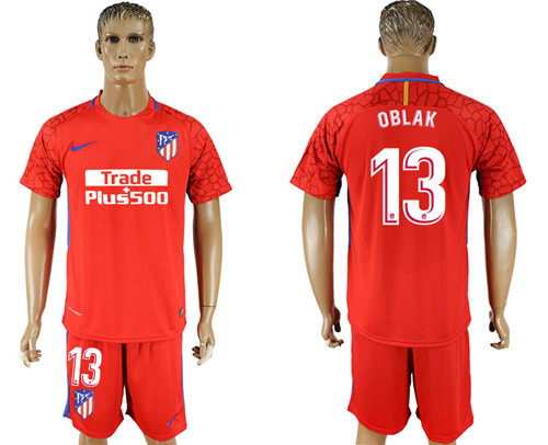 2017 18 Atletico Madrid 13 OBLAK Red Goalkeeper Soccer Jersey