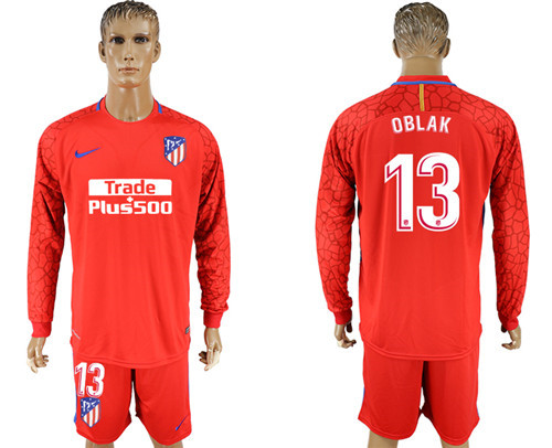 2017 18 Atletico Madrid 13 OBLAK Red Long Sleeve Goalkeeper Soccer Jersey