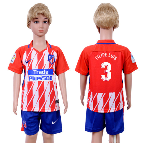 2017 18 Atletico Madrid 3 FILIPE LUIS Home Youth Soccer Jersey