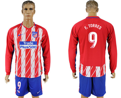 2017 18 Atletico Madrid 9 F. TORRES Home Long Sleeve Soccer Jersey