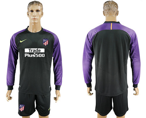 2017 18 Atletico Madrid Black Long Sleeve Goalkeeper Soccer Jersey