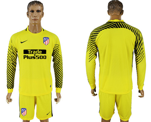 2017 18 Atletico Madrid Yellow Long Sleeve Goalkeeper Soccer Jersey