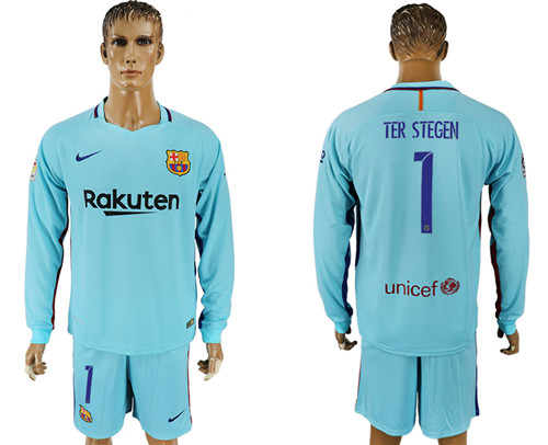 2017 18 Barcelona 1 TER STEGEN Away Long Sleeve Soccer Jersey