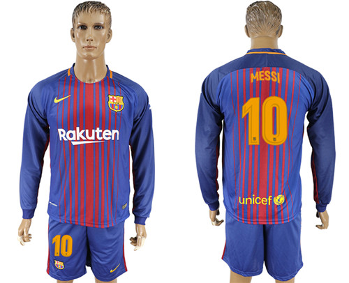 2017 18 Barcelona 10 MESSI Home Long Sleeve Soccer Jersey