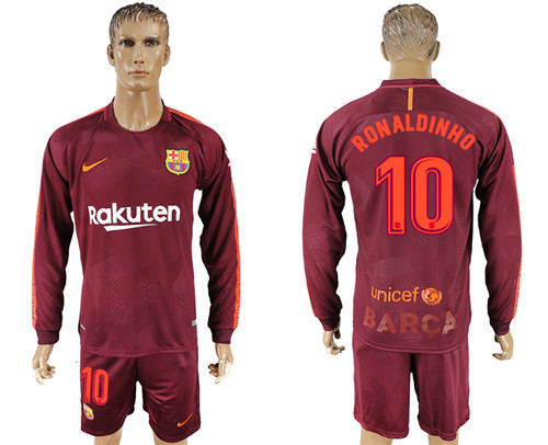 2017 18 Barcelona 10 RONALDINHO Away Long Sleeve Soccer Jersey