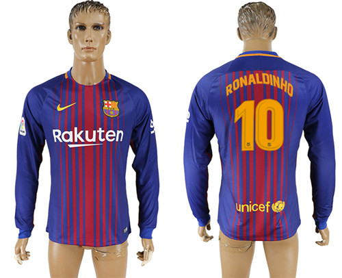 2017 18 Barcelona 10 RONALDINHO Home Long Sleeve Thailand Soccer Jersey