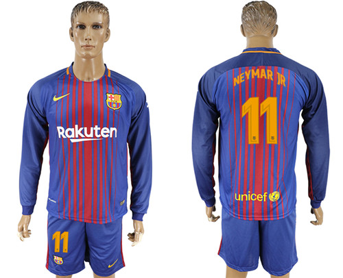 2017 18 Barcelona 11 NEYMAR JR Home Long Sleeve Soccer Jersey