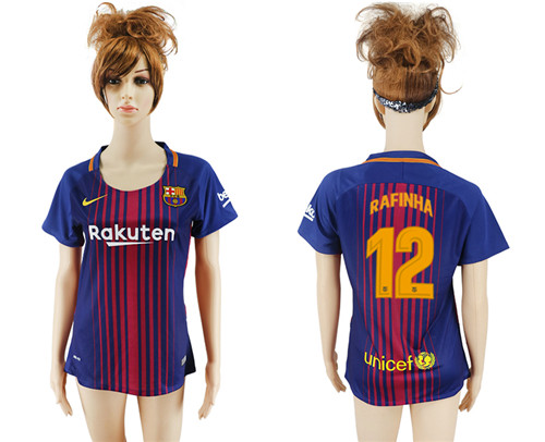 2017 18 Barcelona 12 RAFINHA Home Women Soccer Jersey