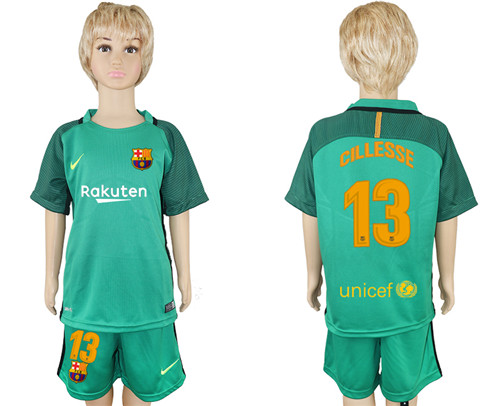 2017 18 Barcelona 13 CILLESSE Green Youth Goalkeeper Soccer Jersey