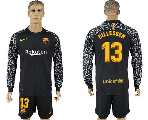 2017 18 Barcelona 13 CILLESSEN Black Long Sleeve Goalkeeper Soccer Jersey