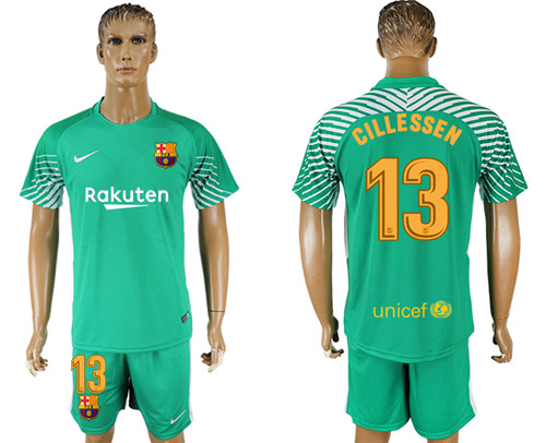 2017 18 Barcelona 13 CILLESSEN Green Goalkeeper Soccer Jersey