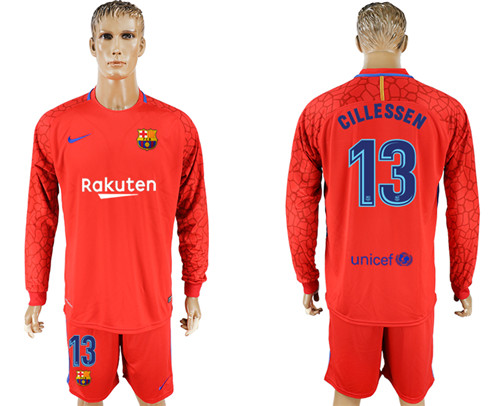 2017 18 Barcelona 13 CILLESSEN Red Goalkeeper Long Sleeve Soccer Jersey