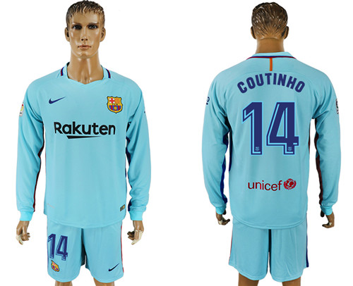 2017 18 Barcelona 14 COUTINHO Away Long Sleeve Soccer Jersey