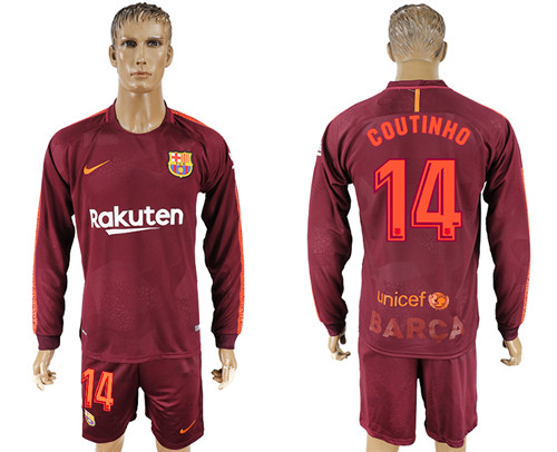 2017 18 Barcelona 14 COUTINHO Third Away Long Sleeve Soccer Jersey