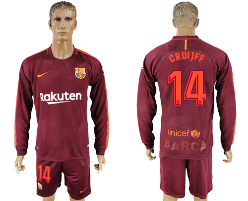 2017 18 Barcelona 14 CRUIJFF Away Long Sleeve Soccer Jersey