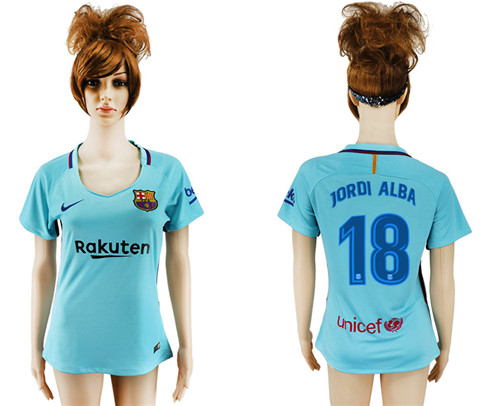 2017 18 Barcelona 18 JORDI ALBA Away Women Soccer Jersey