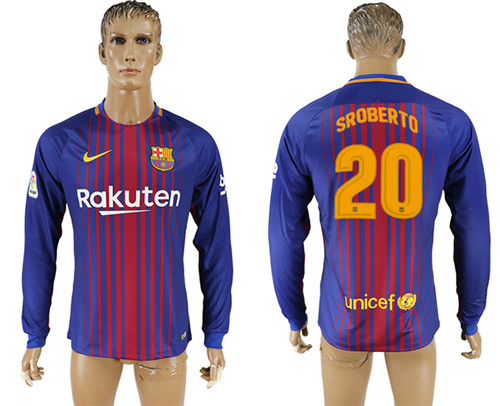 2017 18 Barcelona 20 SROBERTO Home Long Sleeve Thailand Soccer Jersey