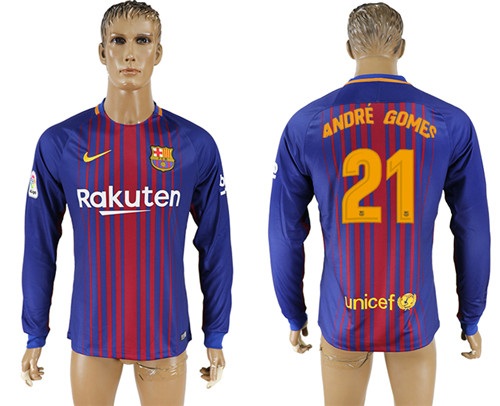 2017 18 Barcelona 21 ANDRE GOMES Home Long Sleeve Thailand Soccer Jersey