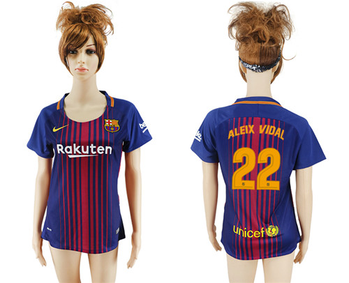 2017 18 Barcelona 22 ALEIX VIDAL Home Women Soccer Jersey