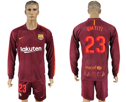 2017 18 Barcelona 23 UMTITI Away Long Sleeve Soccer Jersey