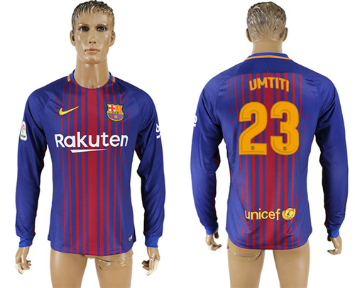 2017 18 Barcelona 23 UMTITI Home Long Sleeve Thailand Soccer Jersey