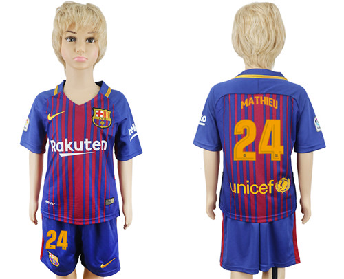 2017 18 Barcelona 24 MATHIEU Home Youth Soccer Jersey
