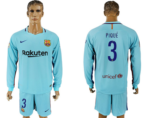 2017 18 Barcelona 3 PIQUE Away Long Sleeve Soccer Jersey