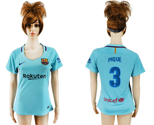 2017 18 Barcelona 3 PIQUE Away Women Soccer Jersey