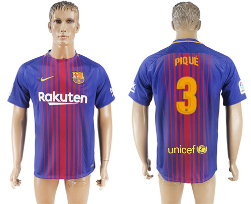 2017 18 Barcelona 3 PIQUE Home Thailand Soccer Jersey