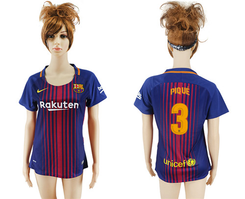 2017 18 Barcelona 3 PIQUE Home Women Soccer Jersey