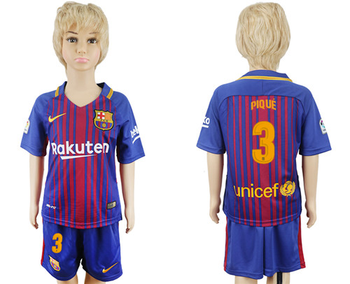 2017 18 Barcelona 3 PIQUE Home Youth Soccer Jersey