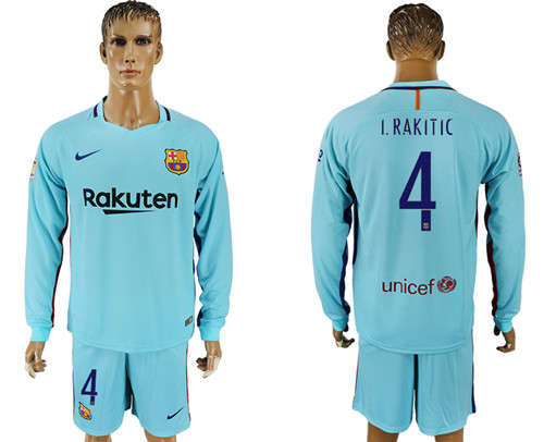 2017 18 Barcelona 4 I. RAKITIC Away Long Sleeve Soccer Jersey