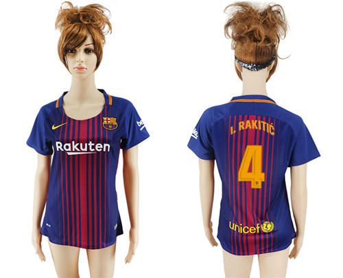 2017 18 Barcelona 4 I.RAKITIC Home Women Soccer Jersey