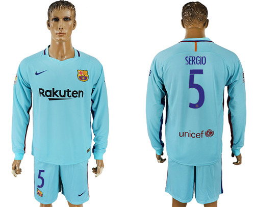 2017 18 Barcelona 5 SERGIO Away Long Sleeve Soccer Jersey