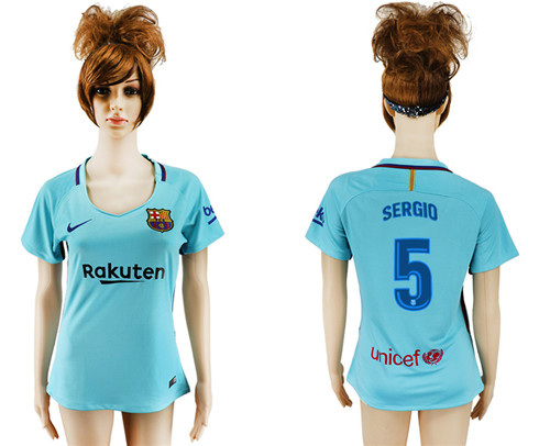 2017 18 Barcelona 5 SERGIO Away Women Soccer Jersey