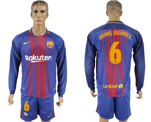 2017 18 Barcelona 6 DENIS SUAREZ Home Long Sleeve Soccer Jersey