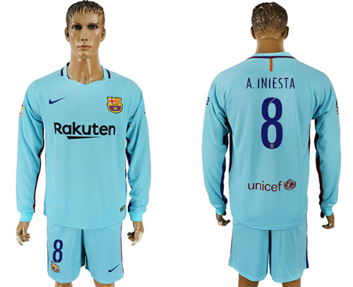 2017 18 Barcelona 8 A. INIESTA Away Long Sleeve Soccer Jersey