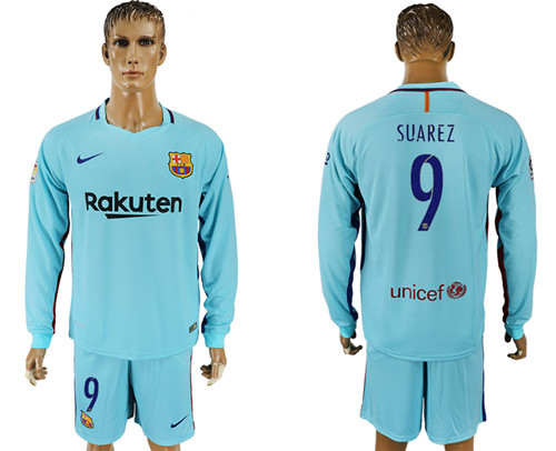 2017 18 Barcelona 9 SUAREZ Away Long Sleeve Soccer Jersey