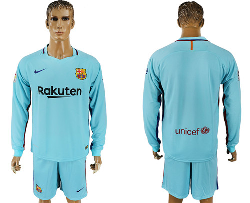 2017 18 Barcelona Away Long Sleeve Soccer Jersey