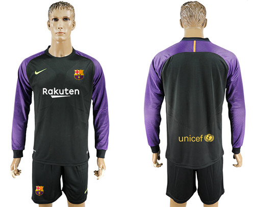 2017 18 Barcelona Black Goalkeeper Long Sleeve Soccer Jersey