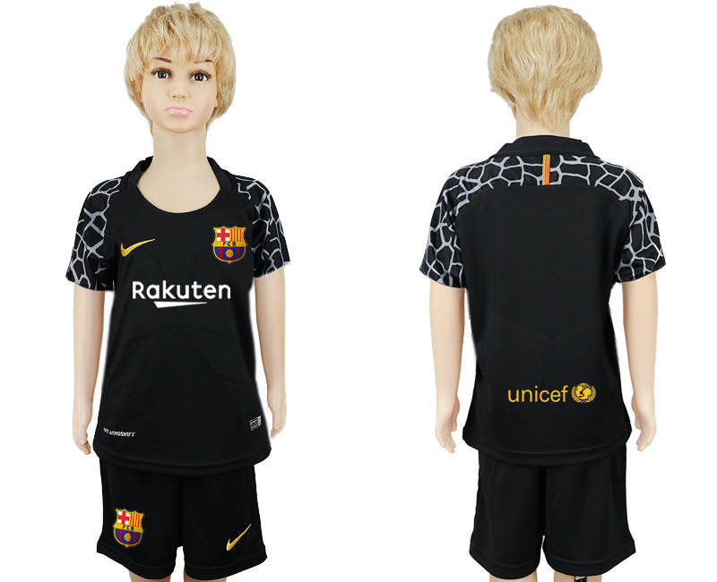 2017 18 Barcelona Black Goalkeeper Youth Soccer Jersey