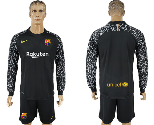 2017 18 Barcelona Black Long Sleeve Goalkeeper Soccer Jersey