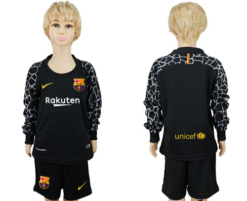 2017 18 Barcelona Black Youth Long Sleeve Goalkeeper Soccer Jersey