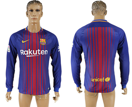 2017 18 Barcelona Home Long Sleeve Thailand Soccer Jersey