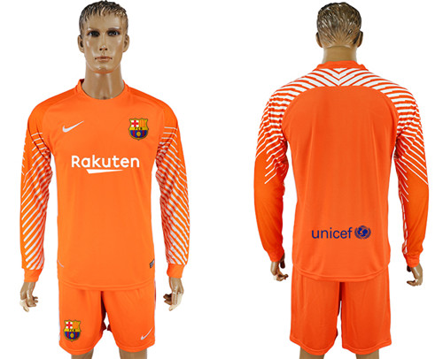 2017 18 Barcelona Orange Long Sleeve Goalkeeper Soccer Jersey